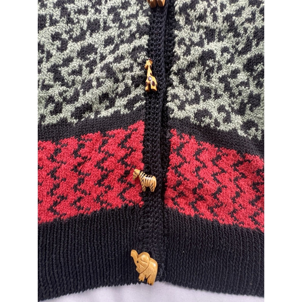 Felizzi Hand Loomed Cotton Cardigan Sweater Medium Animal Safari Buttons Vintage - Picture 9 of 12